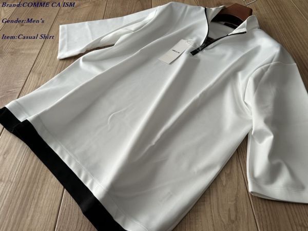 新品訳有り COMME CA ISM MEN コムサイズム メン 七分袖 フェイクレイヤード ハーフジップTシャツ 01ホワイト Mサイズ 60TK08 定価4,400円拍卖