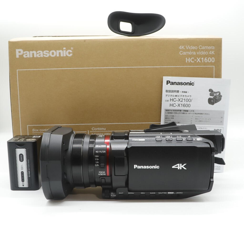 【ほぼ新品】パナソニック(Panasonic) 4K 60P ビデオカメラ HC-X1600 SDダブルスロット 光学24倍ズーム ブラック拍卖