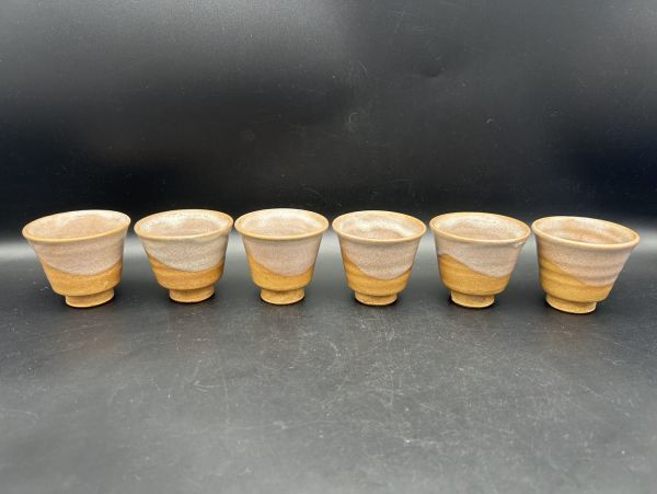 【S52-12】未使用保管品 萩焼 兼田佳炎 煎茶器 酒器 ぐい呑み 茶器 6客 共箱 旧家整理品拍卖