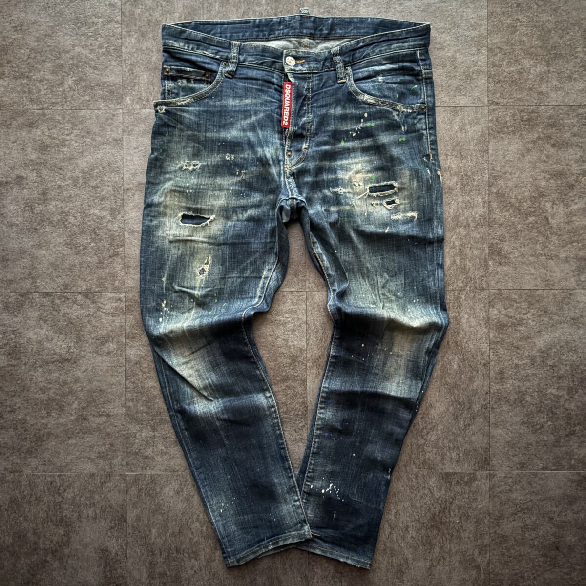 ディースクエアード DSQUARED2 デニム ジーンズ スケーター Skater ビッグタグ ダメージ フェード イタリア製 ストレッチ 濃紺 48 y2k拍卖