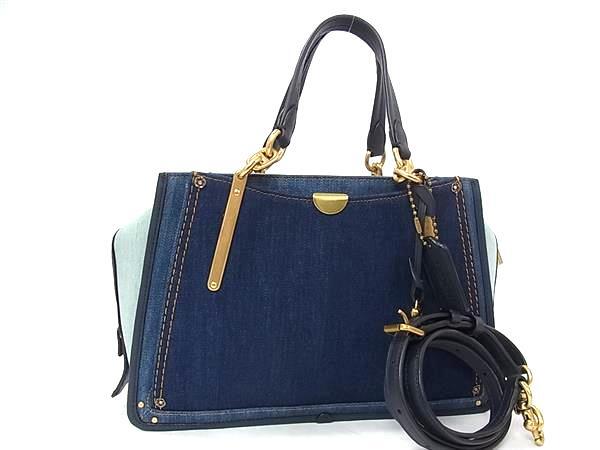 1円 COACH コーチ 54066 デニム 2WAY クロスボディ ハンドバッグ トート ショルダー 斜め掛け レディース ブルー系 HA8249拍卖