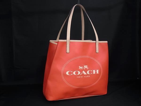 1円 ■極美品■ COACH コーチ F31315 PVC×レザー トートバッグ ショルダー 肩掛けかばん レディース レッド系×ベージュ系 GE0487拍卖