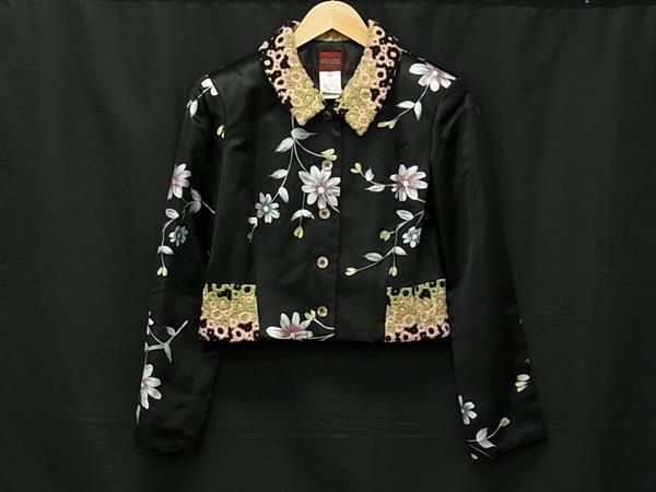 ■美品■ KENZO ケンゾー シルク95%×ナイロン5% 花柄 ジャケット アウター 表記サイズ 38 上着 洋服 ブラック系×マルチカラー DN5569拍卖