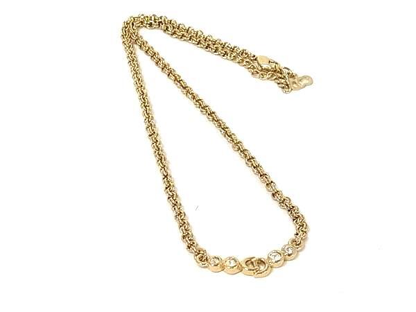 1円 ■極美品■ ChristianDior ディオール ヴィンテージ ラインストーン ネックレス ペンダント アクセサリー ゴールド系 FZ2737拍卖