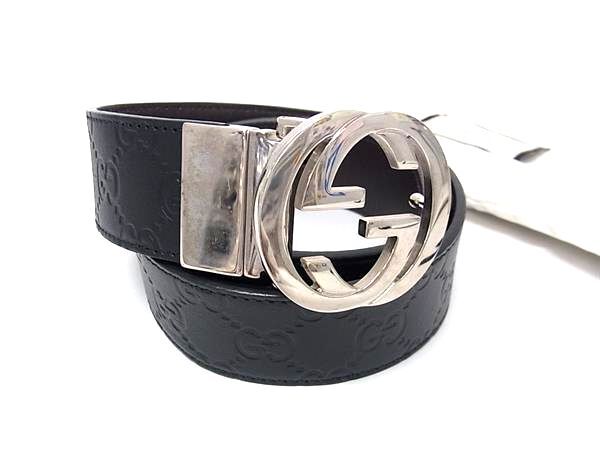 1円 ■美品■ GUCCI グッチ 473030 インターロッキングG グッチシマ レザー リバーシブル SV金具 ベルト サイズ 85・34 ブラック系 FW5542拍卖