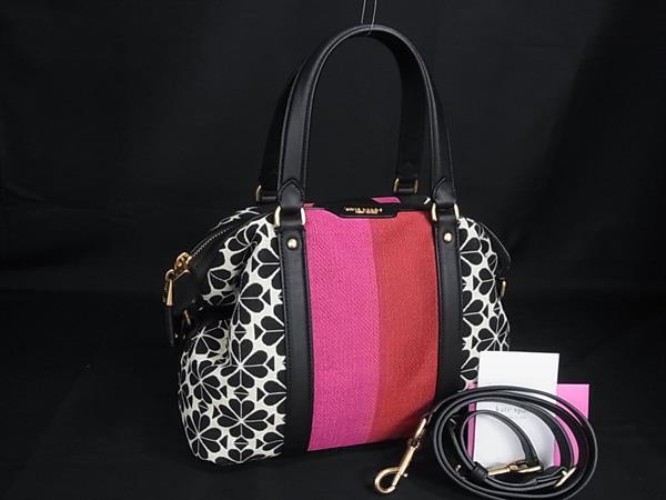 1円 ■新品同様■ kate spade ケイトスペード K9032 キャンバス 2WAY ハンドバッグ ショルダー 斜め掛け レディース ブラック系 HA8577拍卖