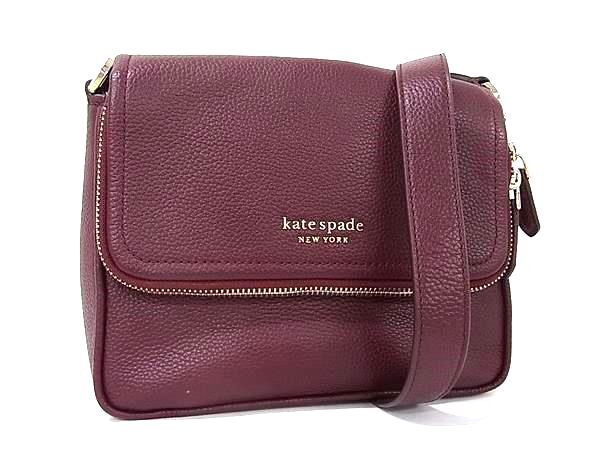 1円 ■美品■ kate spade ケイトスペード PXR00404 レザー クロスボディ ショルダーバッグ 斜め掛け 肩掛け レディース ボルドー系 HA8724拍卖