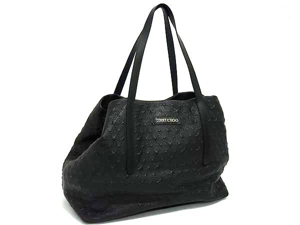 1円 ■極美品■ JIMMY CHOO ジミーチュウ ピムリコ レザー スター 星 トートバッグ ショルダーバッグ 肩掛け ブラック系 HA9099拍卖