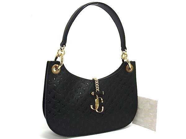 1円 ■美品■ JIMMY CHOO ジミーチュウ ヴァレンヌ ホーボー レザー ワンハンドル ハンドバッグ レディース ブラック系 HA9136拍卖