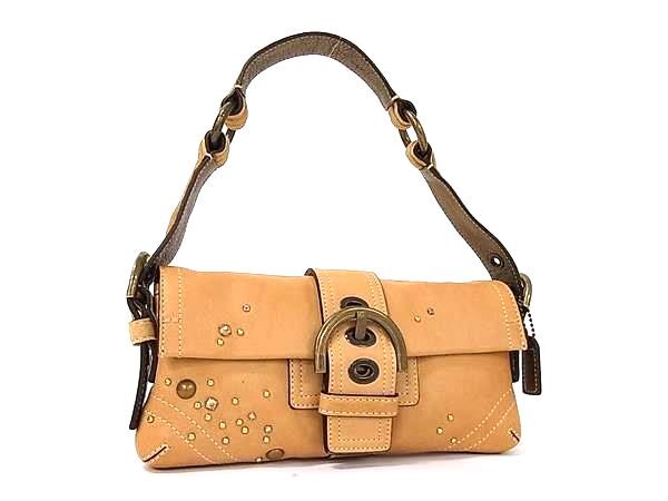 1円 ■美品■ COACH コーチ 8A529 カラーストーン スタッズ レザー ハンドバッグ ショルダーバッグ 肩掛け レディース ブラウン系 HA8448拍卖