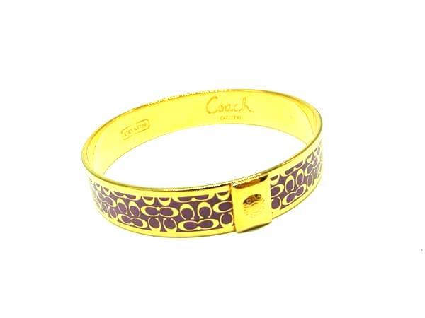■美品■ COACH コーチ シグネチャー ブレスレット バングル アクセサリー レディース ゴールド系×パープル系 DM6557拍卖
