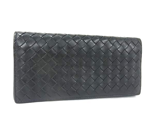 1円 ■美品■ BOTTEGA VENETA ボッテガヴェネタ イントレチャート レザー 二つ折り 長財布 ウォレット 札入れ ブラック系 HC1074拍卖