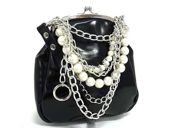 1円 ■美品■ JUNYA WATANABE ジュンヤ ワタナベ パテントレザー がま口 クロスボディ ショルダーバッグ 斜め掛け ブラック系 FX6655拍卖