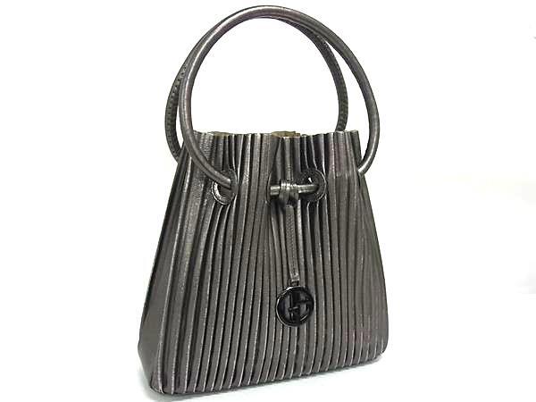 1円 ■美品■ GIORGIO ARMANI ジョルジオアルマーニ レザー ハンドバッグ トートバッグ レディース シルバー系 BU0703拍卖