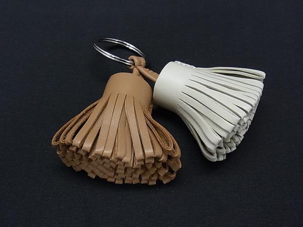 1円 ■極美品■ HERMES エルメス カルメン ウノドス レザー SV金具 キーホルダー キーリング チャーム ブラウン系×アイボリー系 BU0577拍卖