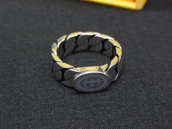 1円 ■極美品■ GUCCI グッチ インターロッキングG SV925 チェーン リング 指輪 アクセサリー 9号 ブルーグレー系×シルバー系 BV0224拍卖