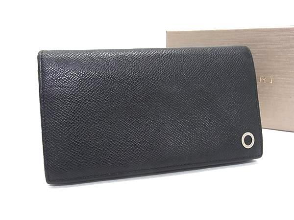 1円 ■美品■ BVLGARI ブルガリ ブルガリ レザー 二つ折り 長財布 ウォレット 札入れ 小銭入れ カード入れ メンズ ブラック系 BU0755拍卖