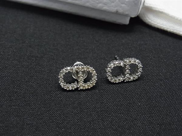 1円 ■美品■ ChristianDior クリスチャンディオール ラインストーン ピアス アクセサリー レディース シルバー系 BU0438拍卖
