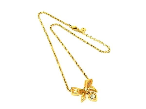 1円 ■極美品■ ChristianDior クリスチャンディオール ヴィンテージ ビジュー ネックレス ペンダント アクセサリー ゴールド系 BU0470拍卖