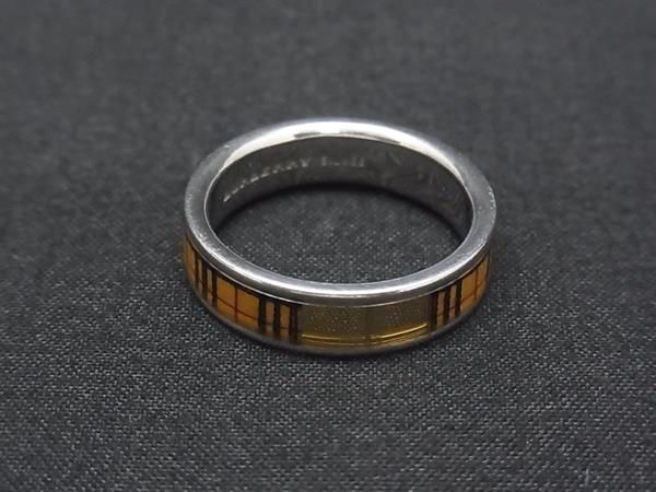 1円 ■美品■ BURBERRY バーバリー ノバチェック SV925 リング 指輪 アクセサリー 約15号 レディース シルバー系×ブラウン系 BU0488拍卖