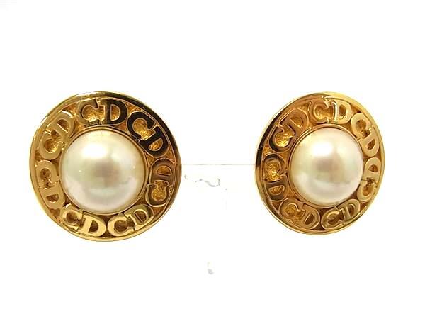 1円 ■極美品■ ChristianDior クリスチャンディオール ヴィンテージ パール クリップ式 イヤリング アクセサリー ゴールド系 BU0480拍卖
