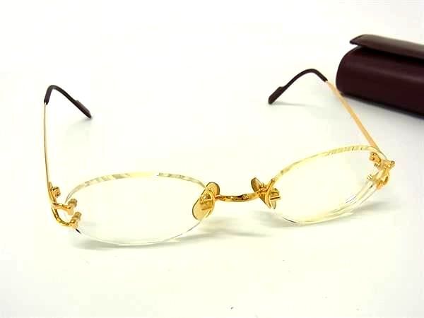 1円 ■美品■ Cartier カルティエ 度入り リムレス メガネ 眼鏡 めがね レディース ゴールド系 FX8751拍卖