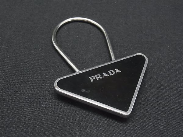 1円 PRADA プラダ M713 キーリング キーホルダー バッグチャーム レディース メンズ ブラック系×シルバー系 BU0381拍卖