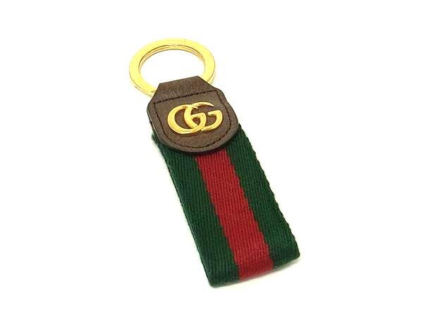 1円 ■美品■ GUCCI グッチ GGマーモント シェリーライン レザー×キャンバス キーリング キーホルダー ゴールド系×ブラウン系 BU0374拍卖
