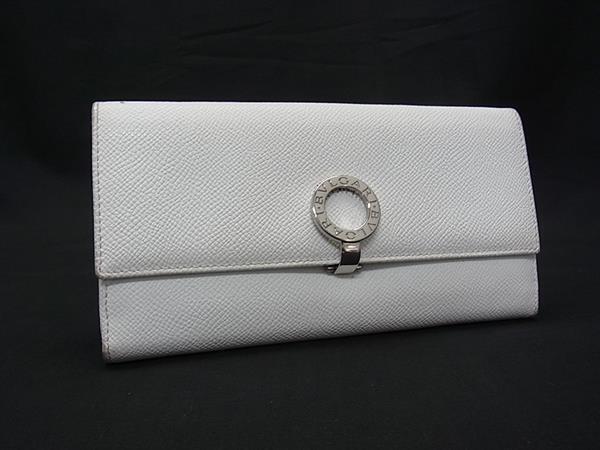 1円 BVLGARI ブルガリブルガリ レザー 三つ折り 長財布 ウォレット 小銭入れ 札入れ カード入れ レディース ホワイト系 FW5832拍卖