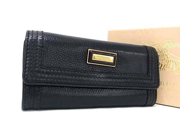 1円 ■美品■ BURBERRY バーバリー レザー 内部ノバチェック 二つ折り 長財布 ウォレット 小銭入れ 札入れ カード入れ ブラック系 HC1350拍卖
