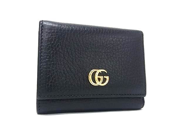 1円 GUCCI グッチ 474746 GGマーモント レザー 三つ折り 財布 ウォレット 札入れ 小銭入れ レディース ブラック系 HC1343拍卖
