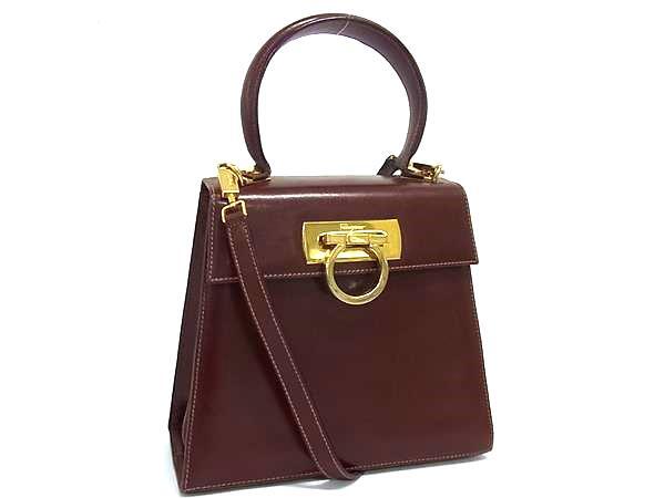 1円 Salvatore Ferragamo フェラガモ ガンチーニ レザー 2WAY クロスボディ ショルダーバッグ 肩掛け レディース ブラウン系 HB1717拍卖