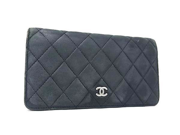 1円 CHANEL シャネル ココマーク マトラッセ ラムスキン 二つ折り 長財布 ウォレット 札入れ 小銭入れ カード入れ ブラック系 HB1714拍卖
