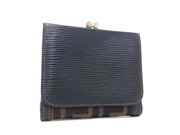 1円 FENDI フェンディ ヴィンテージ ズッカ柄 レザー×キャンバス がま口 三つ折り 財布 ウォレット 小銭入れ ブラウン系 HB1655拍卖