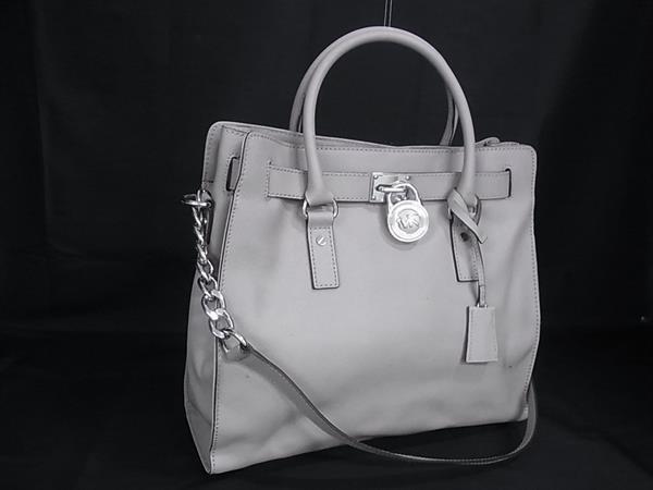 1円 ■美品■ MICHAEL KORS マイケルコース レザー 2WAY トートバッグ ハンドバッグ ショルダーバッグ 肩掛けかばん グレー系 HB1544拍卖