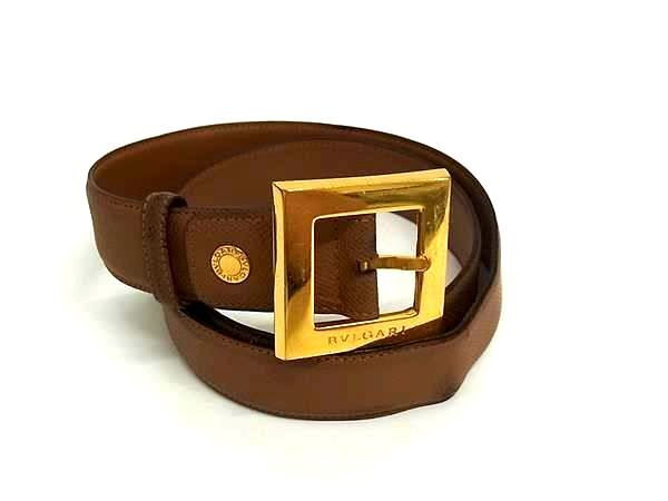 1円 BVLGARI ブルガリ レザー ゴールド金具 ベルト ビジネス 紳士 メンズ ブラウン系 FX8591拍卖