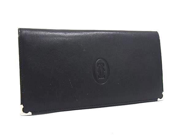 1円 Cartier カルティエ マストライン レザー 二つ折り 長財布 ウォレット 小銭入れ 札入れ カード入れ メンズ ブラック系 BS6015拍卖