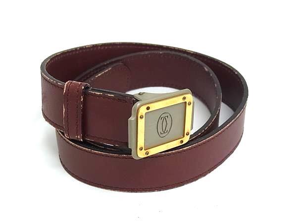 1円 Cartier カルティエ マストライン レザー シルバー金具 ゴールド金具 ベルト 表記サイズ 71-79 ビジネス メンズ ボルドー系 FX8436拍卖