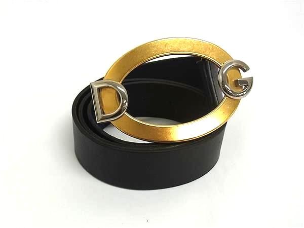 1円 DOLCE&GABBANA ドルチェ&ガッバーナ レザー ゴールド金具 ベルト 表記サイズ 90/36 メンズ レディース ブラック系 FX8260拍卖