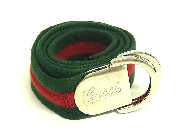 1円 GUCCI グッチ シェリーライン キャンバス シルバー金具 ベルト 表記サイズ 90/36 メンズ グリーン系×レッド系 FX8248拍卖