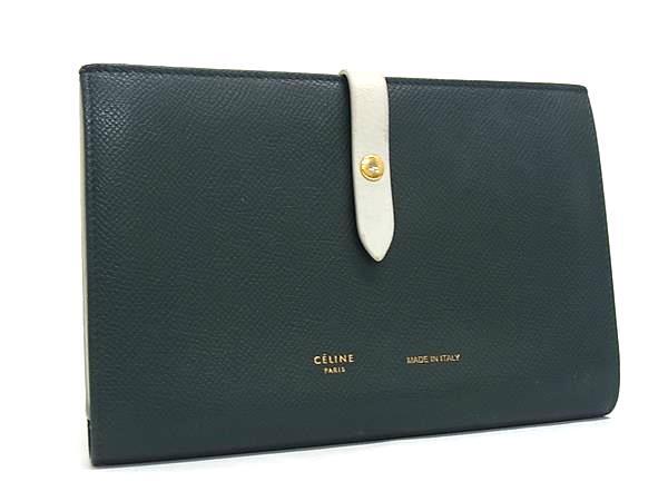1円 ■美品■ CELINE セリーヌ マルチファンクション レザー 二つ折り 財布 ウォレット 札入れ 小銭入れ カード入れ グリーン系 FX8249拍卖
