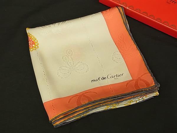 1円 ■美品■ Cartier カルティエ マストライン パンテール 大判 スカーフ ストール ショール レディース レッド系×マルチカラー BS5901拍卖