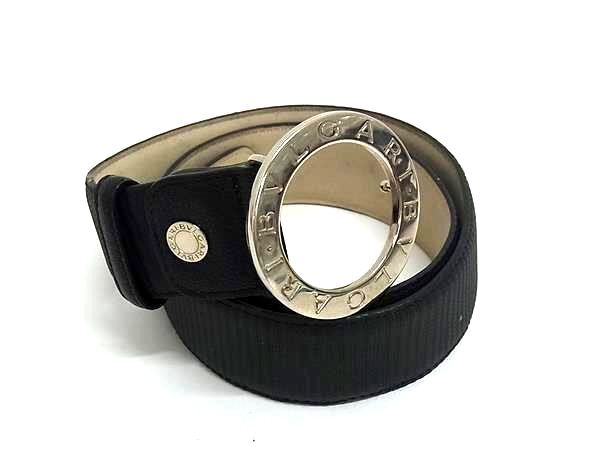 1円 BVLGARI ブルガリブルガリ レザー シルバー金具 ベルト 表記サイズ 105/42 ビジネス 紳士 メンズ ブラック系 FX8388拍卖