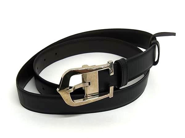 1円 ■美品■ Cartier カルティエ Cアロンジェ レザー シルバー金具 ベルト ビジネス 紳士 メンズ ブラック系 FX8391拍卖