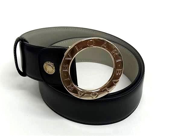 1円 ■美品■ BVLGARI ブルガリブルガリ レザー シルバー金具 ベルト 表記サイズ 44/110 ビジネス 紳士 メンズ ブラック系 FX8399拍卖