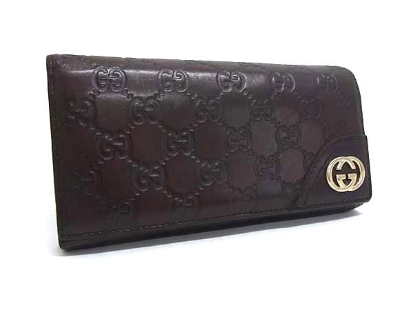 1円 GUCCI グッチ インターロッキングG グッチシマ レザー 二つ折り 長財布 ウォレット 札入れ 小銭入れ カード入れ ブラウン系 FX7941拍卖