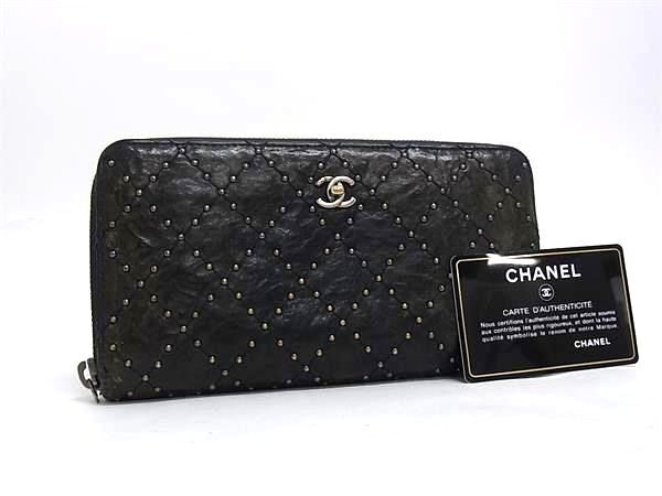 1円 CHANEL シャネル ココマーク マトラッセ レザー ラウンドファスナー 長財布 ウォレット 札入れ レディース ブラック系 HA9610拍卖
