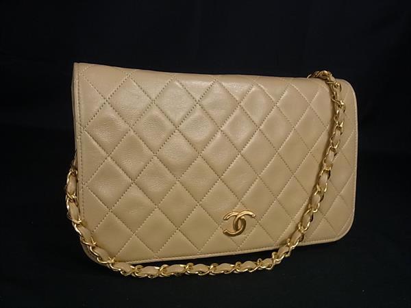 1円 CHANEL シャネル ココマーク マトラッセ ラムスキン ショルダーバッグ 肩掛けかばん レディース ベージュ系 GD0868拍卖