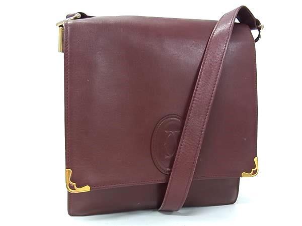 1円 Cartier カルティエ マストライン レザー ショルダーバッグ クロスボディメンズ レディース ボルドー系 GD0694拍卖