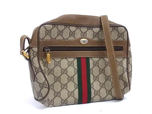 1円 GUCCI オールドグッチ 68 02 004 GGスプリーム シェリーライン PVC クロスボディ ショルダーバッグ 斜め掛け ブラウン系 FQ8101拍卖